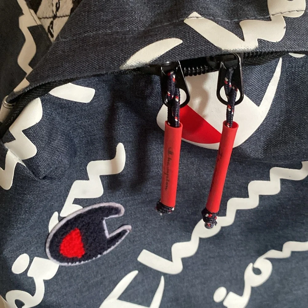 Champion blue,navy Travel Backpack,work bag, with Red Accents